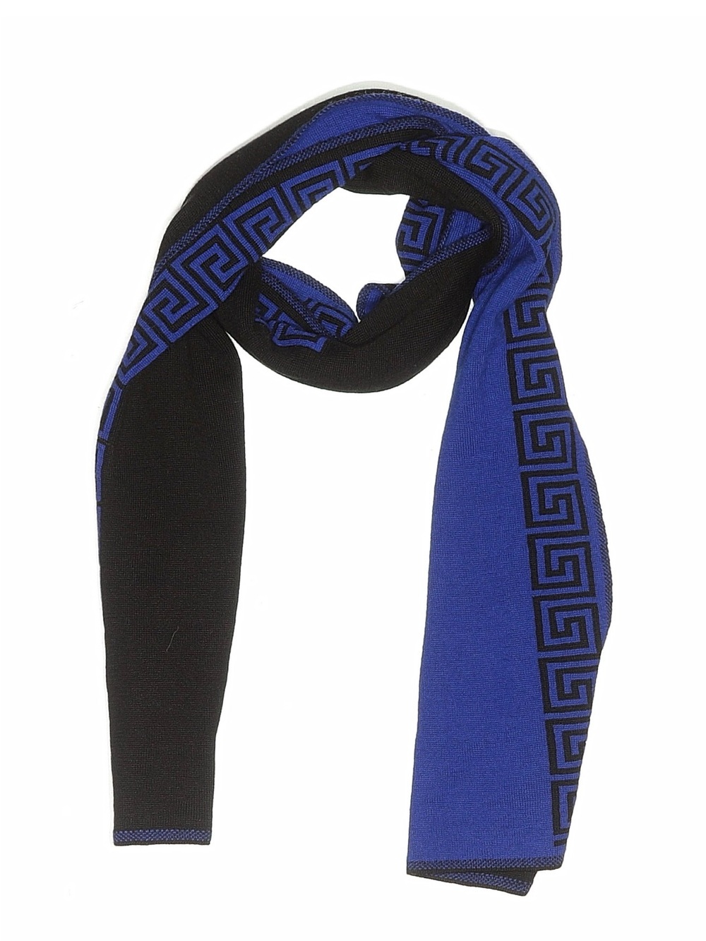 Versace Black and Royal Blue Greek Key Knit Scarf